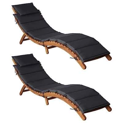 Afbeelding van vidaXL Ligstoelen met kussens 2 st massief acaciahout donkergrijs
