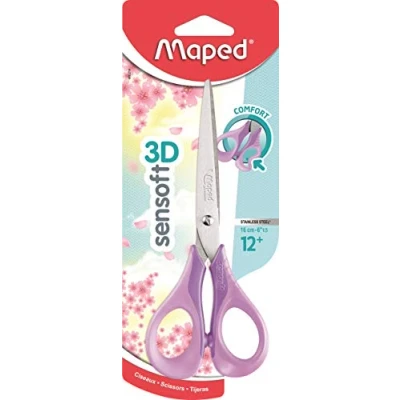 Afbeelding van Maped Sensoft schaar 16 cm met zachte ringen en 3D ergonomie schoolschaar vanaf 12 jaar voor universiteit school comfortabele aangename pastelpaars 486291