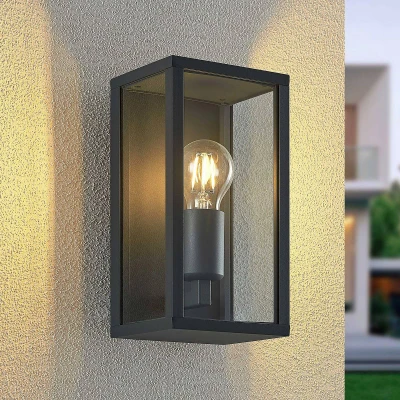 Afbeelding van Lindby Wandlamp buiten 1licht Aluminium, glas H: 26 cm E27 donkergrijs