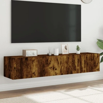 Afbeelding van Tv wandmeubels met LED 2 st 80x35x31 cm gerookt eikenkleurig