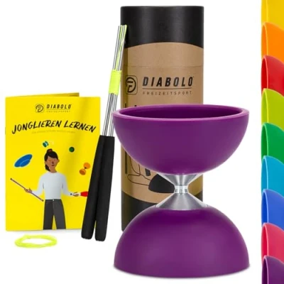 Afbeelding van diabolo Freizeitsport Basic jongleerset met (paars), aluminium stokjes, reservekoord (160 cm) en gedrukte handleiding (mogelijk niet beschikbaar in het Nederlands) ideaal als cadeau