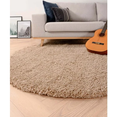 Afbeelding van Rond Hoogpolig Vloerkleed Shaggy Grand Effen Beige 120 Cm