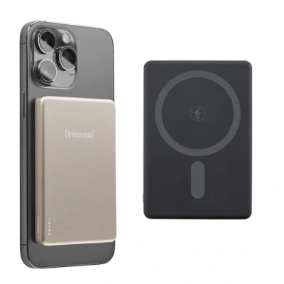 Afbeelding van (Intenso) MW5000 Powerbank 5.000 mAh Li Po geschikt voor MagSafe Draadloos &amp; USB C 20W PowerDelivery champagne