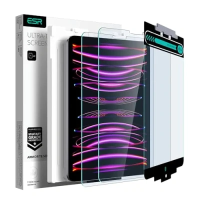 Afbeelding van ESR Displaybeschermfolie voor iPad Pro 12,9 inch (2022/2021/2020/2018) van gehard glas met praktisch bevestigingsframe, krasbestendig, HD helderheid, Armorite serie, 2 stuks