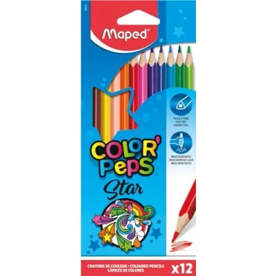 Image de Maped Crayons de Couleur Color&#039;Peps Classic 12 Couleurs Vives Crayon Coloriage Triangulaire Ergonomique Pochette Carton en Bois Certifiés FSC