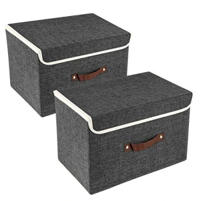 Afbeelding van Opvouwbare Opbergbox Met Deksel Stoffen Wasbare Krat Opberger 38x25x25cm 2 Delig Zwart