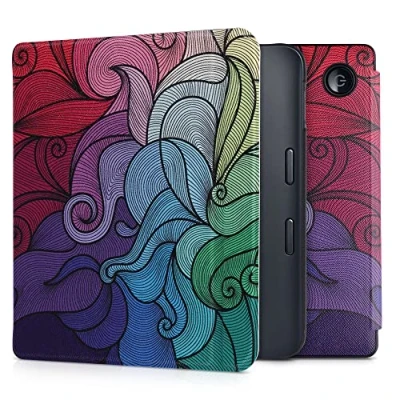 Afbeelding van kwmobile E reader hoesje geschikt voor Kobo Libra 2 hoes flip case met magnetische sluiting Ereader cover Kleurrijk design in roze / blauw groen