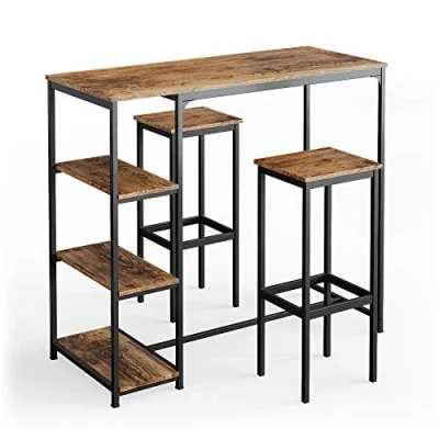 Afbeelding van Vicco Bartafelset &quot;Fyrk&quot;, rustiek eiken/zwart, 120 x 50 cm, met legplanken en 2 barkrukken