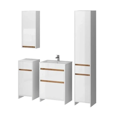 Afbeelding van Vicco Badkamermeubelset Detmold, Wit Hoogglans/Krachtige eik goud, 5 delen