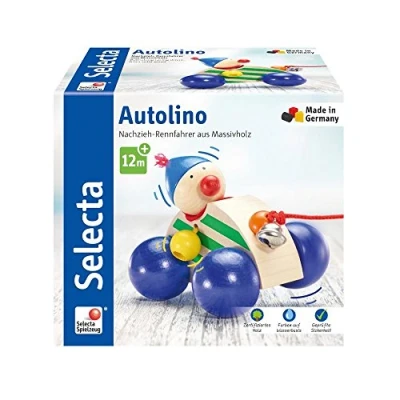 Afbeelding van Selecta Trekfiguur Autolino 11 Cm Hout Naturel/blauw