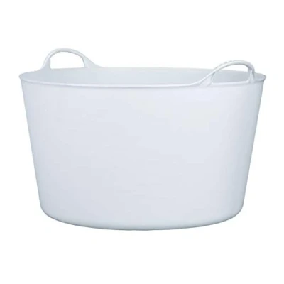 Afbeelding van RED HOG 55 liter kunststof tuinmand met handgrepen, 120 kg levensduur, ronde wasmand voor huis, tuin, gebouw, super sterk, multifunctioneel, versterkingsribben, bestand tegen