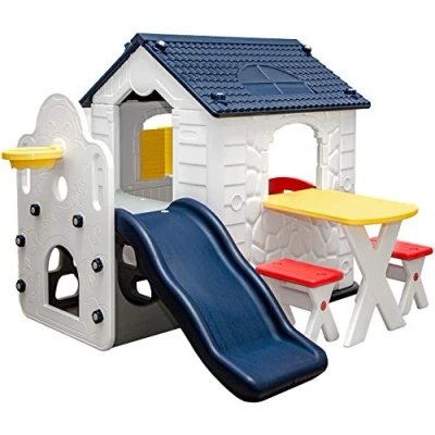 Afbeelding van Kinderspeelhuisje met Glijbaan Tuin Kinderhuisje vanaf 1 overdekt Kinder Speelhuisje plastic