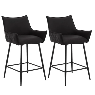 Afbeelding van WOLTU Set van 2 barkrukken, gevoerde bistrokruk, eetkamerstoel kunstleer, kinderstoel met metalen poten, voetensteun, rugleuning, armleuningen, antraciet, BH391an