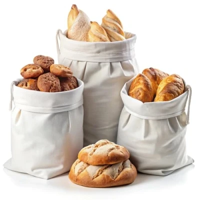 Afbeelding van Biologische Katoenen Broodzakken Herbruikbare Groente &amp; Fruit Tassen, Plastic Gratis Boodschappen Set van 3 Boodschappentassen Wasbare Zakken voor Brood, Pasta, Rijst, Noten, Fruit, Groenten.