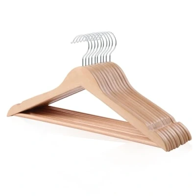 Afbeelding van Amazon Basics Set van 10 houten kleerhangers voor kleding en kostuums, natuurlijke kleur, 44 cm