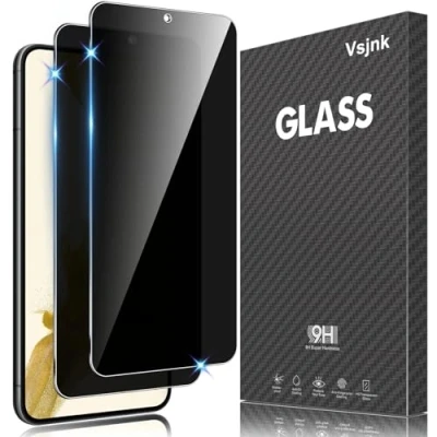 Afbeelding van Vsjnk Privacy gehard glas, compatibel met Samsung Galaxy S22 Plus/S23 Plus, beschermfolie, 2 stuks displaybeschermfolie, anti vingerafdruk, 9H, luchtbelvrij.