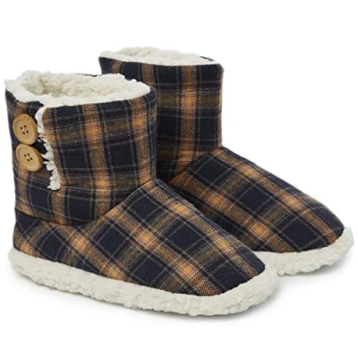 Afbeelding van Dunlop Pantoffels voor dames, winterpantoffels fantasielaarzen, fleece bont, Marine Mosterd