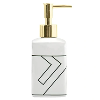 Afbeelding van MSV Vloeibare zeepdispenser &quot;Monolithic&quot; van keramiek, 300 ml, wit / goudkleurig