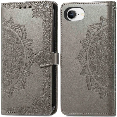 Afbeelding van imoshion Hoesje Geschikt voor iPhone 16e Mandala Bookcase Grijs