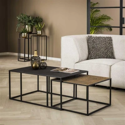 Afbeelding van Hoyz Collection Salontafel Iron Metallic Grijs Set van 2