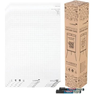 Afbeelding van Legamaster SKETCH ECO flipover papierblok raster 5 pak à 20 vel inclusief 2 edding 31 EcoLine markers
