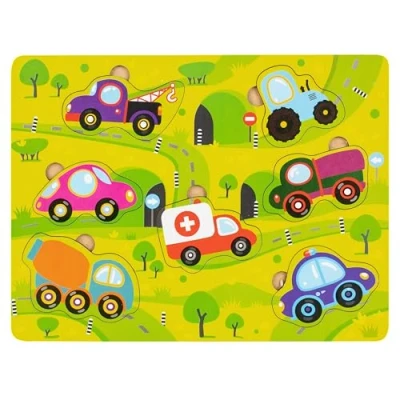 Afbeelding van houten puzzel voor baby&#039;s en kinderen, Montessori speelgoed kinderen van 1, 2, 3 jaar, puzzelspeelgoed, voertuigen