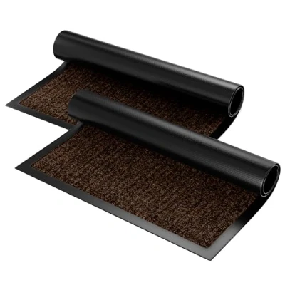 Afbeelding van Zenacasa Deurmat, set van 2, 60 x 90 cm, entreemat, bruin, wasbare vloermat voor binnen en buiten, antislip, schokabsorberend