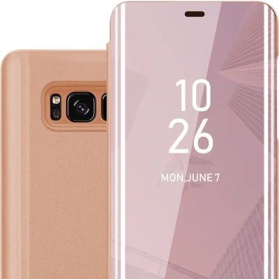 Afbeelding van Cadorabo Hoesje geschikt voor Samsung Galaxy S8 PLUS in KUNZIET ROZE Clear View Spiegel Beschermende Case met Tribunefunctie 360 Graden Bescherming Book Cover Etui