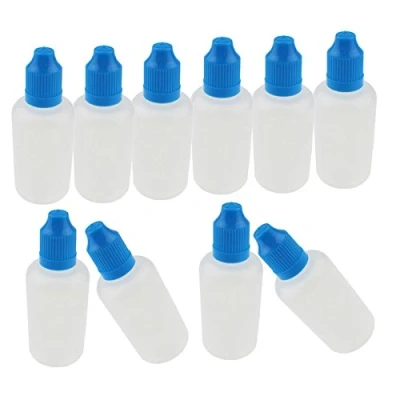 Afbeelding van Lege plastic druppelflesjes met blauwe dop, 30 ml, 10 stuks