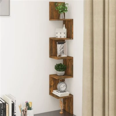 Afbeelding van Hoekwandschap 20x20x127,5 cm bewerkt hout gerookt eikenkleurig