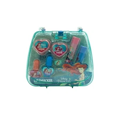 Afbeelding van Lip Smacker Prinses Ariel Mini handtas, alles in één make upset, veilig te gebruiken, inclusief up voor gezicht, lippen en nagels, met schoonheidsaccessoires, inbegrepen de prinsessenlook