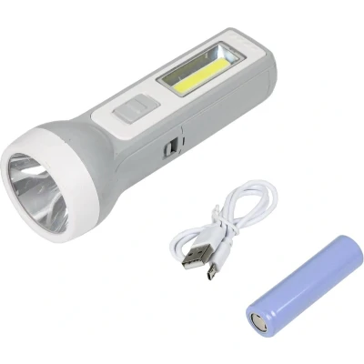 Afbeelding van Hofftech Zaklamp 1 Watt LED met COB Oplaadbaar Grijs