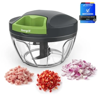 Image de Ibergrif M501 hachoir à oignons manuel multifonction avec couvercle, sans BPA, Easy Pull pour oignons, ail, noix