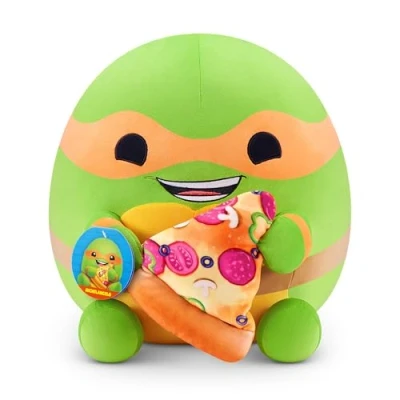 Afbeelding van Snackles 35 cm Pluche Teenage Mutant Ninja Turtles Edition by ZURU, Cuddly Squishy Comfort met Thema en Pizza Snack Accessory (Michelangelo)