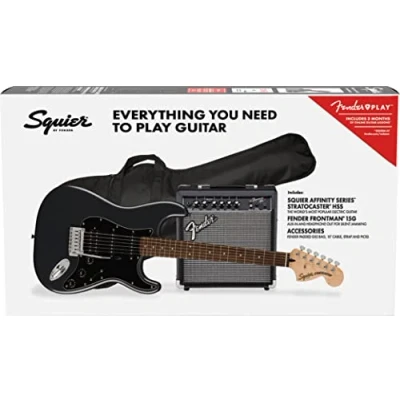 Afbeelding van Squier Affinity Stratocaster HSS Pack IL, Charcoal Frost Metallic Elektrische gitaar starterset zwart