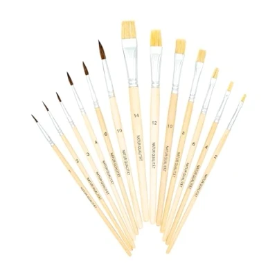 Afbeelding van K3T Set van 13 penselen (haarkwasten maten 1, 2, 3, 4, 6 en 10 borstelharen in de 6, 8, 10, 12 14), natuurlijke handgreep, artikelnummer 49033