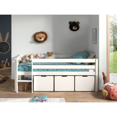 Afbeelding van LUCEVI Pino Halfhoogslaper H85CM + Ladder Set van 3 Laden Wit 90x200 cm