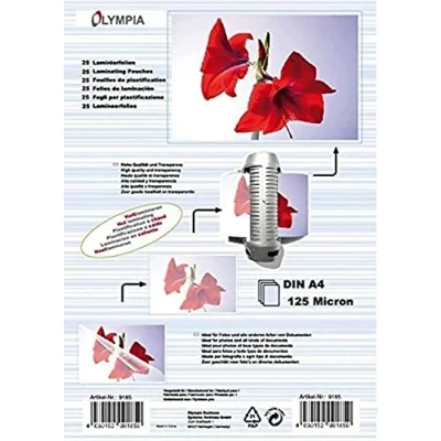 Image de pochettes de plastification à chaud, din a4, 125 microns, 25 tansparentes olympia 9185