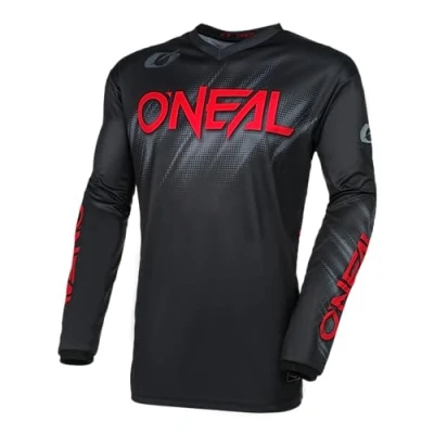 Afbeelding van O&#039;NEAL MX Enduro Motorcross Jersey met lange mouwen Gevoerde elleboogbeschermer, V hals, ademend Element Voltage V.24 Volwassenen Zwart Rood Maat S