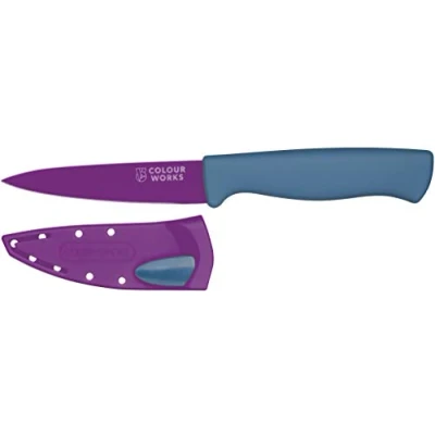 Afbeelding van Colourworks Edgekeeper schilmes met messenslijper, roestvrij staal, pruim, 9,5 cm, paars