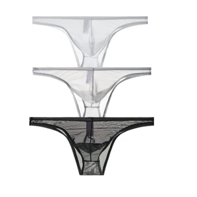 Afbeelding van lclvld Slips voor mannen Doorzichtige Erotische Lage Taille Sexy Ademend Ondergoed Jockstrap, 3 stuks zwart+wit+grijs