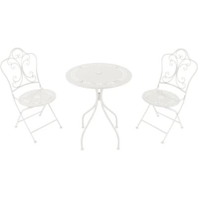 Afbeelding van AXI Marilou 3 delige metalen Bistroset Romantisch Wit Gepoedercoat frame Balkon set 2 stoelen en tafel