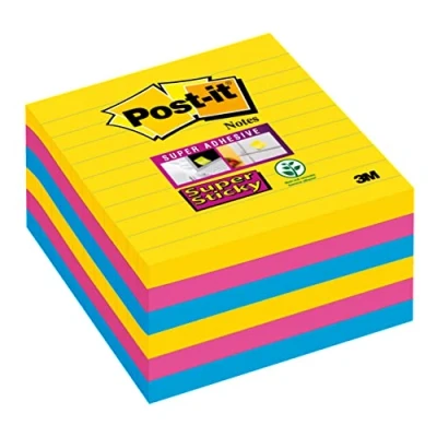 Afbeelding van Post it Super Sticky Notes Xl Carnival, 90 Vel, Ft 101 X Mm, Gelijnd, Assorti Pak Van 6 Blokken Memoblok