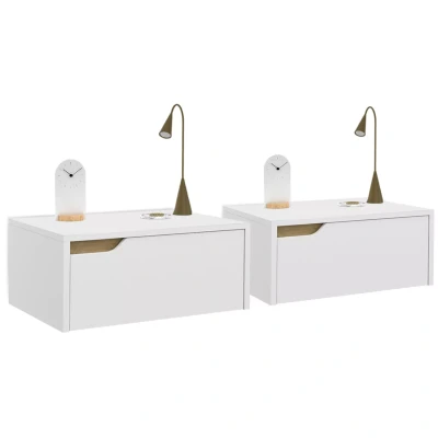 Image de Lot de 2 tables chevet murales HELSINKI scandinaves 1 tiroir étagère suspendue blanc