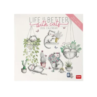 Afbeelding van Legami Wandkalender 2026, Sketchy Cats, grote wandkalender, 12 maanden en jaarplanner, Engels, ruimte voor notities, sterrenbeelden, internationale feesten, 30 x 29 cm