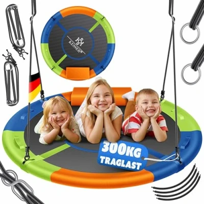 Afbeelding van KESSER® Ronde vogelnestschommel, verstelbaar, diameter: 120 cm, maximale belasting: 300 kg, voor binnen en buiten, volwassenen kinderen, meerkleurig.