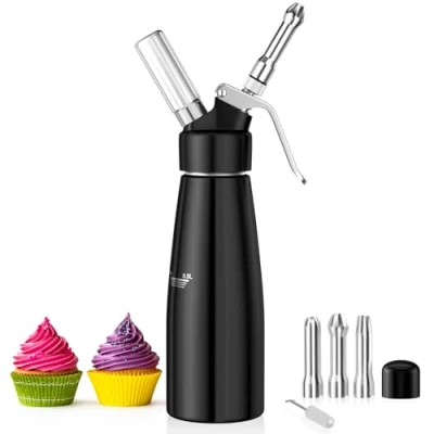 Afbeelding van Newaner 500 ml slagroom, sifon voor thuis en keuken van aluminium met 3 roestvrijstalen sproeiers 1 reinigingsborstel, het versieren verjaardagstaarten, bakken, crème