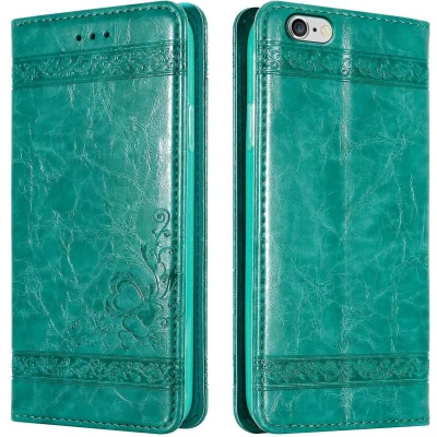 Afbeelding van Cadorabo Hoesje geschikt voor Apple iPhone 6 PLUS / 6S in TURKOOIS met ornamenten Beschermhoes magnetische sluiting, standfunctie en kaartvakje Case Cover Etui