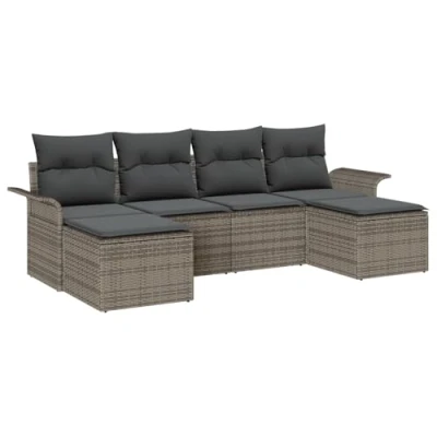 Afbeelding van vidaXL 6 Delige Tuin Sofa Set met Kussens Grijs Poly Rattan, 2 Zits Opslag &amp; Rattan