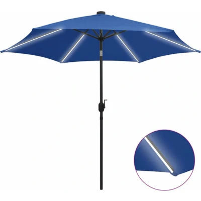 Afbeelding van Parasol met LED verlichting en aluminium paal 300 cm azuurblauw